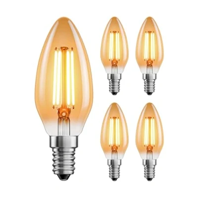 Image of ledscom.de 5 Pieces E14 LED Bulb, Candle, Extra Warm White (2500 K), 4.1 W, 458lm, Gold Coloured