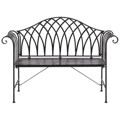 Image of Vintage Outdoor Garden Bench Black Metal Flared Armrests 2 Seater Milazzo