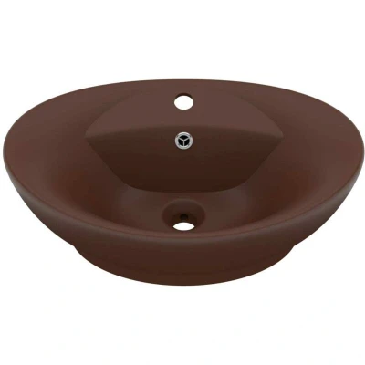 Image of vidaXL Luxury Basin Overflow Oval Matt Dark Brown 58.5x39 cm Ceramic