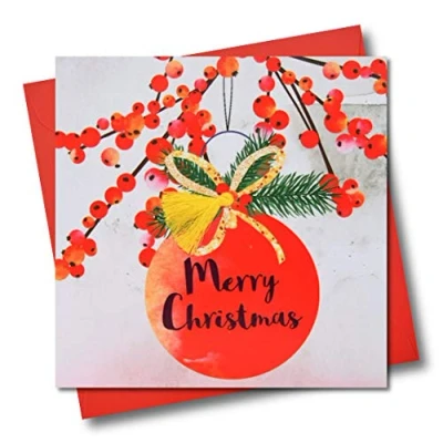 Image of Christmas Card, Bauble and Pine, Merry Christmas, Tassel Embellished