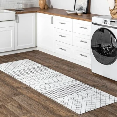 Image of nuLOOM 2&#039; x 8&#039; SpinClean Machine Washable Stain Resistant Area Rug with Non Slip Backing, Low Profile for Living Room, Bedroom, and Dining Blythe Grey