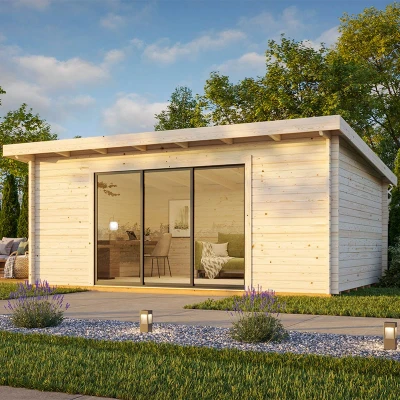 Image of Palmako Lea 5.8m x 4.5m Double Glazed Log Cabin Garden Office Sliding Doors Plus (44mm)