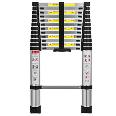 Image of 3.8M/12.5FT Extendable Alminium Ladders Telescopic Folding Portable Ladder with Stabiliser Bar and EN131 Certificated,Weight Capacity : 330Lbs(150kg)