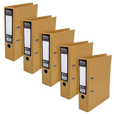 Image of Pukka Pad, Kraft Recycled Lever Arch A4 Binder 2 Ring, 70mm Paperboard File Pack of 5 Made 100% Card, Recycle Me After Use
