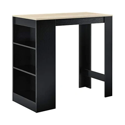 Image of [en.casa] Elegant Bar Table with Cup Holder Shelf for Storing Glasses 110x50x103cm Plywood Black/Oak Effect