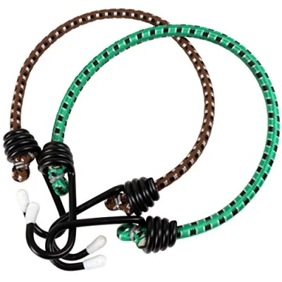 Image of 2x Bungee Cords 18&quot; with Rubber Tip Hook Ends Elasticated Straps ideal for Tents, Tarps &amp; Tie Downs (Random Colours)
