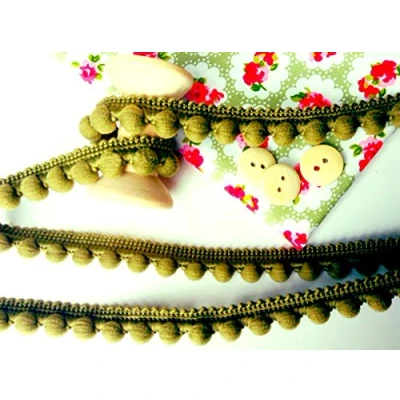 Image of Pearl POM Bobble Trim Best Quality Pompoms *Size Mini 10mm (0.4&quot;) *1m 26 Colours (per Meter) (Olive)