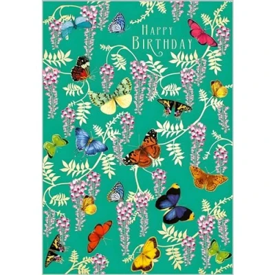 Image of Female Birthday Card for Her General Women Floral Design Butterflies and Wisteria Special Finishes Made in the UK Eco Friendly