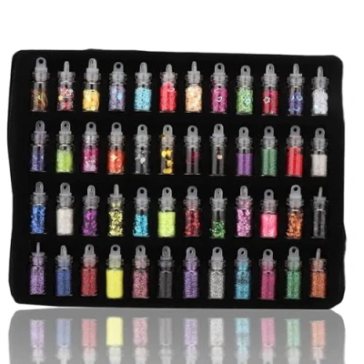 Image of Pongnas 48 Coloured Glitter Bottles Decoration DIY Jewellery Epoxy Mould Making Tools