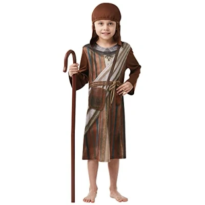 Image of Rubie&#039;s Official Christmas Shepherd, Child Costume, Nativity Character Medium Age 5 6, Height 116 cm