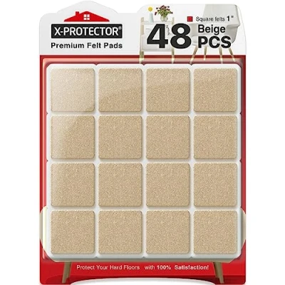 Image of X PROTECTOR Felt Furniture Pads 48 PCS 25 mm Floor Protectors Chair for Feet Hardwood Floors Protect Your Floors! (Beige, Square)