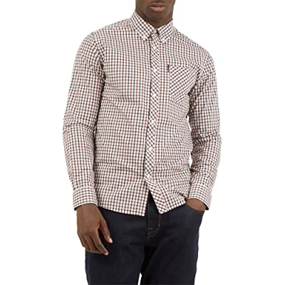 Image of Ben Sherman Men&#039;s LS Signature House Check Casual Shirt, Red (Red 550), XXXX Large (Size:4XL)