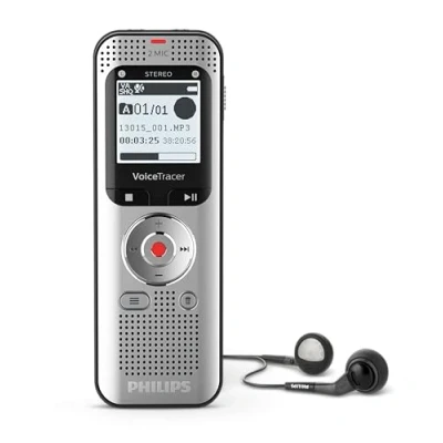 Image of Philips Voice Tracer Audio Recorder DVT2050/00 Digital Notes Dual Microphone Rechargeable Battery 8GB Memory Colour Display