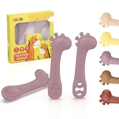 Image of akolik Baby Spoons Self Feeding, Newborn Led Weaning Supplies Toddler Spoon, Silicone Chew Essentials Set, Infant Puree Maker Utensils for 4 6 9 12 Months Old Boys Girls Gifts