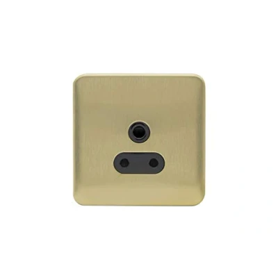Image of Schneider Electric Lisse Screwless Deco Unswitched Single Power Socket, Round Pin, 5A, GGBL3080BSB, Satin Brass with Black Insert