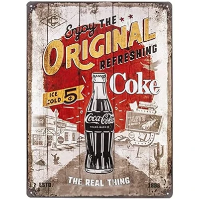 Image of Nostalgic Art Coca Cola Original Coke Highway 66 Gift Idea as a Bar Accessory, Metal, Vintage Design, 30 x 40 cm