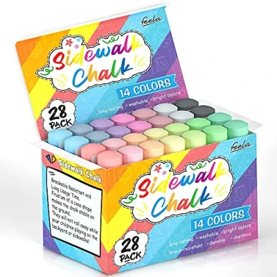 Image of 28 Pack Jumbo Chalks for Children, Feela 14 Coloured Sidewalk Kids Toddlers, Pavement Outdoor Chalk Set Painting on School Chalkboard Blackboard Street Playground
