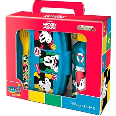 Image of Urban Back to School Set with 400 ML Aluminium Bottle and Lunch Basket Cutlery Mickey Mouse Fun Tastic