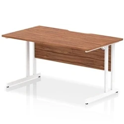 Image of Impulse 1400 x 800mm Scalloped Edge Straight Office Desk Walnut Top White Cantilever Leg