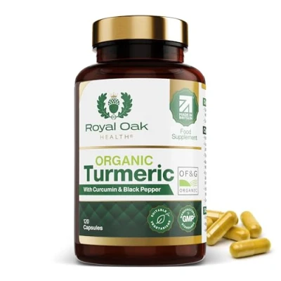 Image of Organic Turmeric and Black Pepper Capsules with 95% Curcumin, tumeric Supplements high Strength, Certified by Soil Association, 120 Vegan