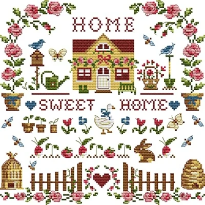 Image of Awesocrafts Cross Stitch Stamped Kits Sweet Home Easy Patterns Stitching Embroidery Needlework Kit Supplies (Home)