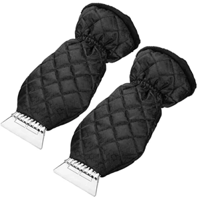 Image of ESTOVE Ice Scraper with Glove Snow Remover Waterproof Mitt Lined of Thick Fleece for Car Windscreen Windshield Window Auto Winter Tool 2 PACK