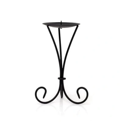 Image of Tall Black Metal Scroll Candle Holder Pillar Candlestick Plate With Spike 21cm