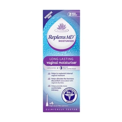 Image of Replens long lasting vaginal Moisturiser, Up to 3 days of relief from dryness, Relieves Discomfort, Hormone Free, Clinically Tested, Pack 6 Pre Filled Applicators