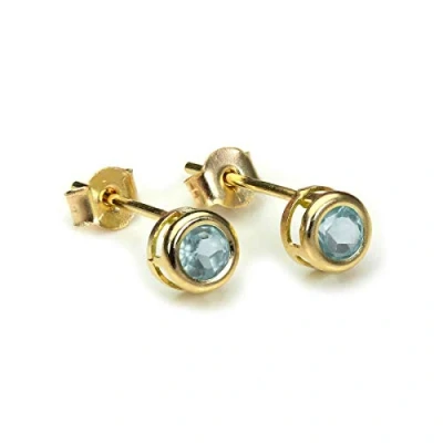 Image of 9ct Gold 4mm Round Rubover Gemstone Stud Earrings Sky Blue Topaz