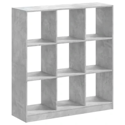Image of vidaXL Bookcase Concrete Grey Freestanding Bookshelf Engineered Wood 102x32x108 cm 9 Compartment Storage Organizer for Living Room, Bedroom, Office, Kitchen