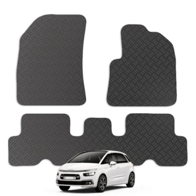 Image of Carsio Car Mats For Citroen C4 Picasso 2014 onwards 3mm 4pc Set Tailored Fit Rubber Floor Mat Complete Accessory Black Custom Fitted Anti Slip Backing, Heavy Duty &amp; Waterproof