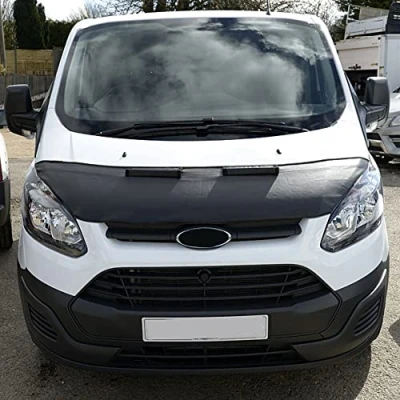 Image of UK Custom Covers BB192AD18 Tailored Half Bonnet Bra Stone Chip Protector Black Carbon Fibre Look Fits Ford Transit RS 2013 2018