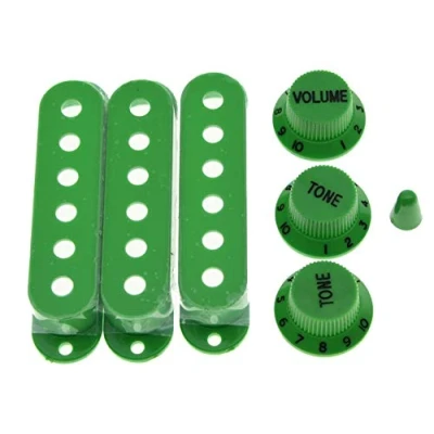 Image of KAISH Green ST Strat Pickup Covers Knobs and 5 Way Switch Tip Cap