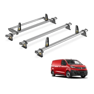 Image of Van Guard Trade Roof Rack for Vauxhall Vivaro (2019+) 3 Steel Bars, Loadstops &amp; Rear Ladder Roller [Only Suitable Models with Twin Doors] UltiBar SB333 3/VGR 09