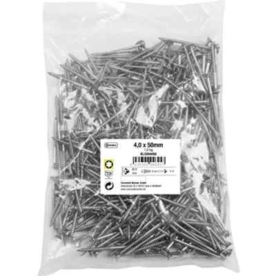 Image of Connex KL3264050 Universal Screws 4.0 x 50 mm 1 kg Bulk Pack Countersunk Head TX Drive Partial Thread Stainless Steel/Screw Set/Screws in Bag