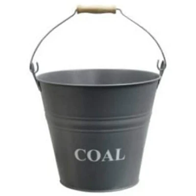 Image of Elx 15L Vintage Style Coal Fire Grey Bucket With Carry Handle Fireside Fireplace Wood Burner Accessory Log Holder Kindling Metal French