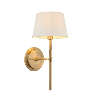 Image of Rennes &amp; Cici Wall Lamp with Shade Antique Brass Plate Ivory Linen Mix Fabric