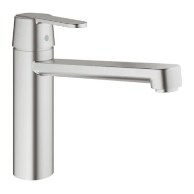 Image of GROHE Get Kitchen Sink Mixer Tap (Monobloc Installation, Single Lever, Medium High Spout, 35 mm Ceramic Cartridge, Swivel Area 140, Tails 3/8 Inch), Size 200 mm, Supersteel, 30196DC0