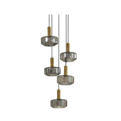 Image of Lindby pendant light Hildur, 5 bulb, smoke grey, glass