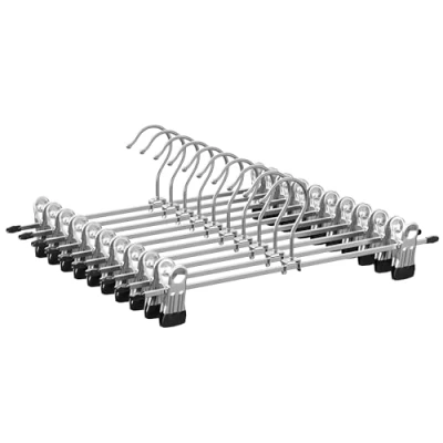 Image of SONGMICS Metal Trousers Hangers, Pack of 10, Non Slip Skirt Hangers with Clips for Pants Socks, 31 cm Long, Heavy Duty, Chrome Plated, Metallic Silver and Ink Black CRI003E10