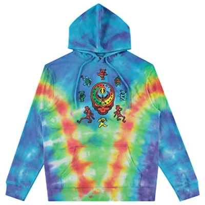 Image of Grateful Dead Mens Hoodie Sweatshirt Dancing Bears Vintage Tie Dye Rock with Sleeve Print, Rainbow Dye, M