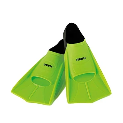 Image of Maru Training Fins, Silicone Swimming Flippers for Stronger, Faster Kick with Greater Propulsion, Unisex Fins Adults and Kids (Neon Lime/Black, Size 7/8 41/42)