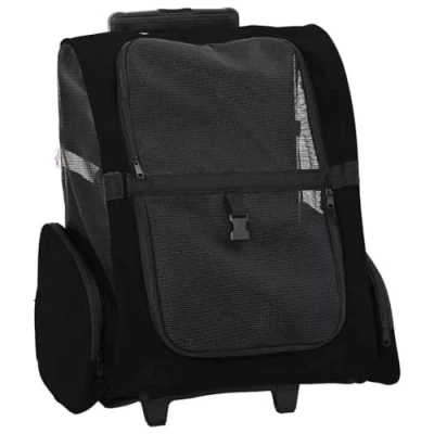 Image of vidaxl Pet Trolley 3 in 1 Black Carrier/Backpack/Roller Oxford Fabric 48x32x57 cm Cat/Dog Transporter
