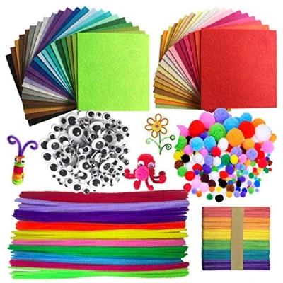 Image of DOITEM Pipe Cleaners Crafts Set Chenille Stem and Pompoms with Googly Wiggle Eyes Craft Sticks Assorted Colors Non Woven Felt Fabric Sheets for DIY Art Supplies 590 Pieces