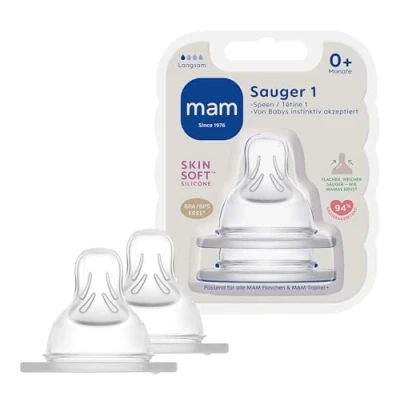 Image of MAM Set of 2 Size 1 Anti Colic Baby Bottle Teats,from birth, Packaging and Instructions in Foreign Language