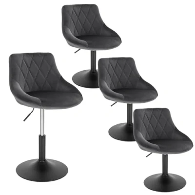 Image of WOLTU Dressing Stool Swivel Velvet Modern Breakfast Dining Chairs set of 4 Adjustable Dark Grey for Kitchen Counter Clinic Seat height: 42 58cm, BH242dgr UK