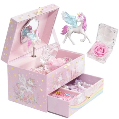 Image of ProCase Children&#039;s Jewelry Box, Kids Organizer with Unicorn for Little Girls Toddler, Case Necklace Earrings Bracelet Watch Lipstick Ring Sunshine