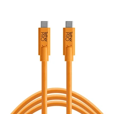 Image of Tether Tools TetherPro USB C to Cable for Power Delivery, Fast Transfer and Connection Between Camera Computer High Visibility Orange 10 Feet (3 m)