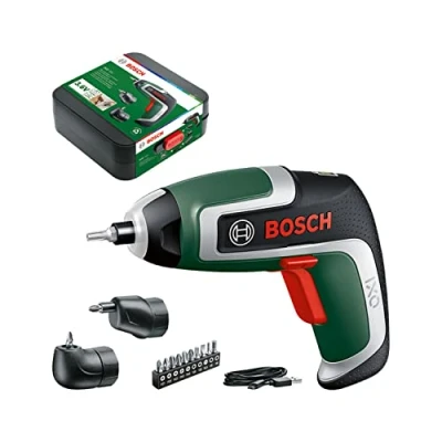 Image of Bosch Home and Garden Compact Cordless Screwdriver IXO (7th Generation; 3.6V; 2.0Ah; 5.5Nm; Set incl. Angle Screw Off Attachments; with Micro USB Cable; in Storage Box)