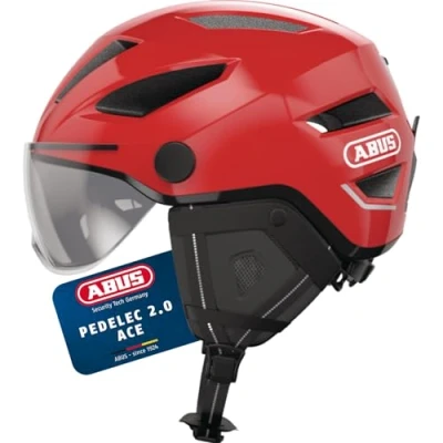 Image of ABUS Pedelec 2.0 ACE City Helmet E Bike with Tail Light and Visor for Traffic Women Men Red Size S